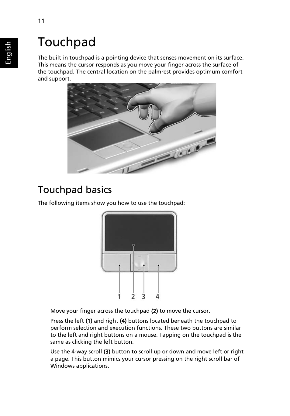 Touchpad, Touchpad basics | Acer Aspire 1650 User Manual | Page 22 / 75