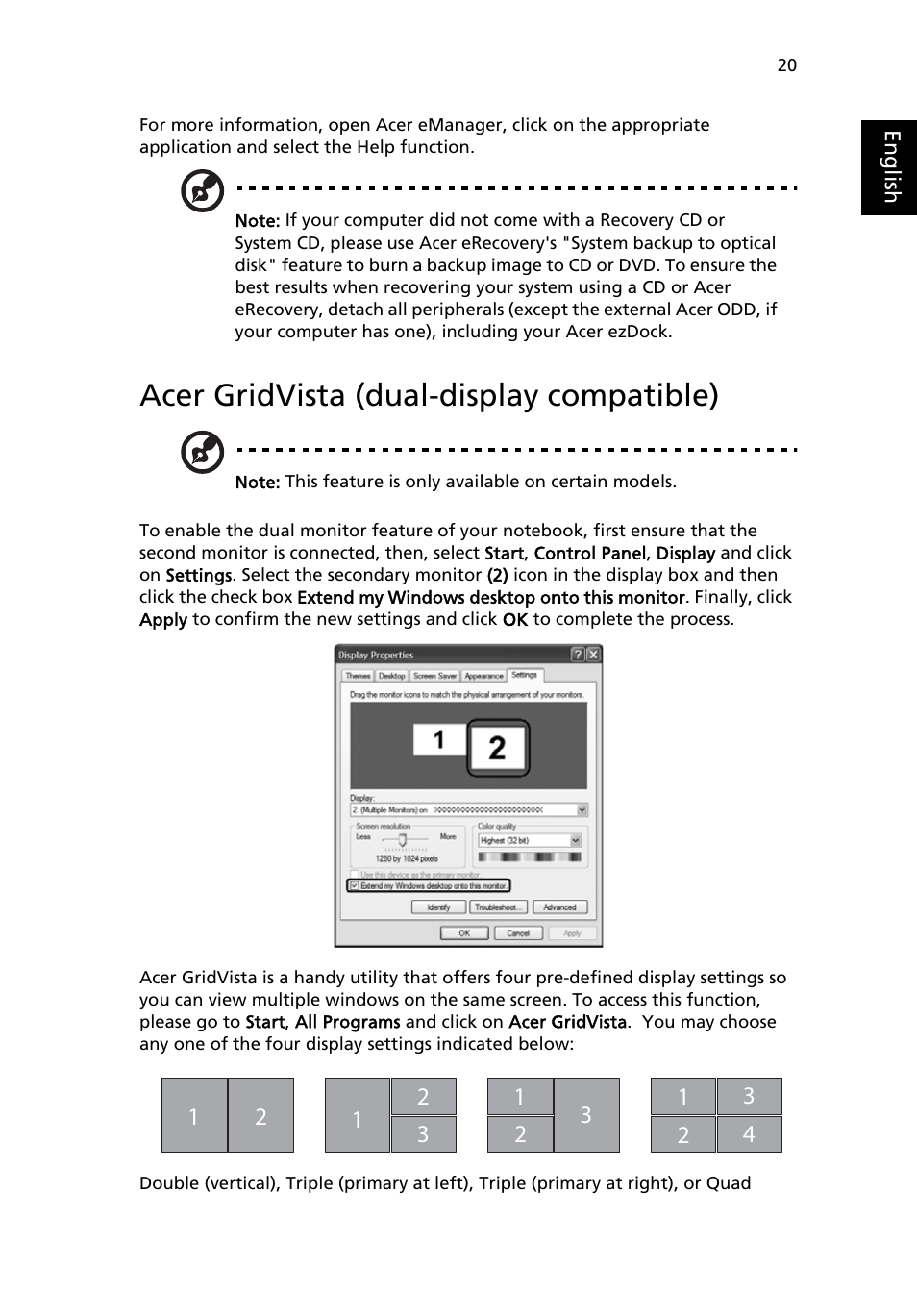 Acer gridvista (dual-display compatible) | Acer Aspire 1650 User Manual | Page 31 / 75
