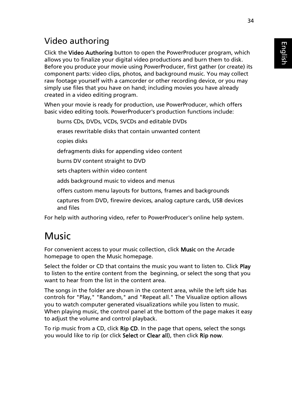 Music, Video authoring | Acer Aspire 1650 User Manual | Page 45 / 75