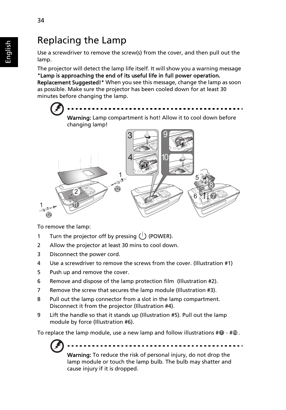 Replacing the lamp | Acer U5200 User Manual | Page 44 / 59