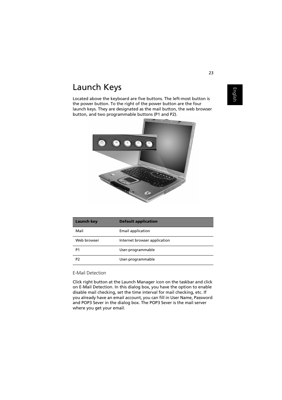 Launch keys | Acer Ferrari 3000 User Manual | Page 33 / 99