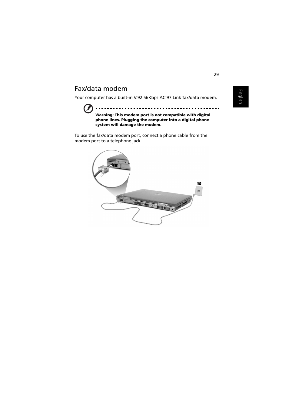 Fax/data modem | Acer Ferrari 3000 User Manual | Page 39 / 99