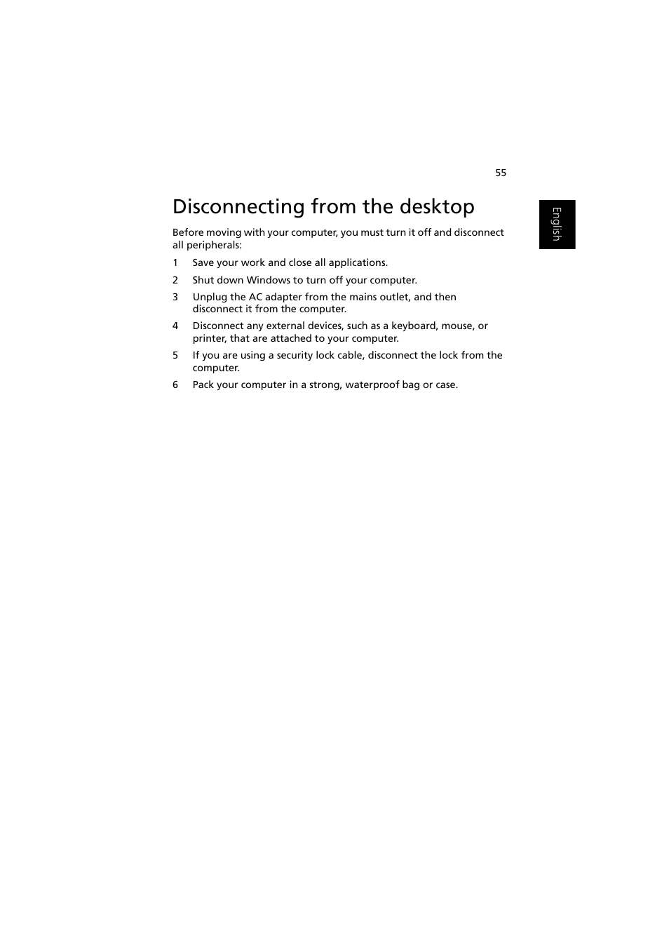 Disconnecting from the desktop | Acer Ferrari 3000 User Manual | Page 65 / 99