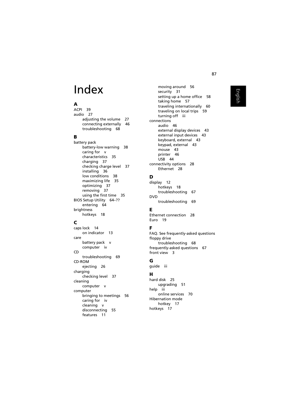 Index | Acer Ferrari 3000 User Manual | Page 97 / 99