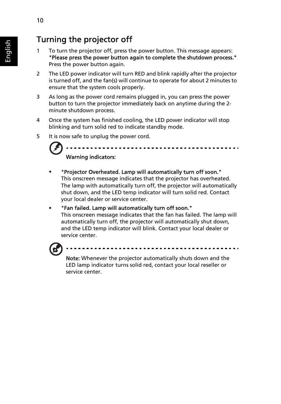 Turning off the projector, Turning the projector off | Acer P1266i User Manual | Page 22 / 58