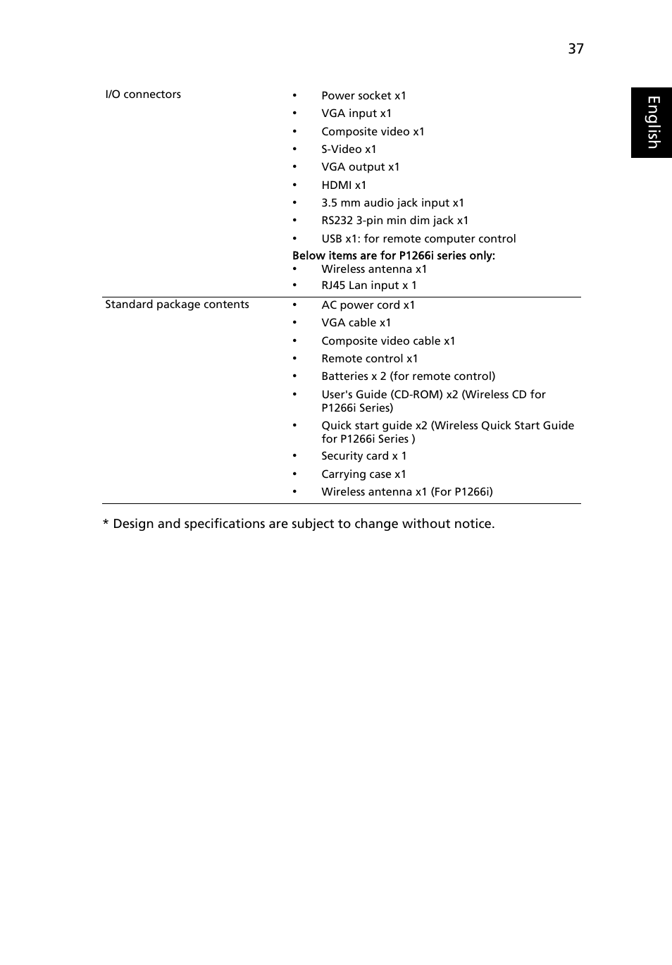 Eng lis h | Acer P1266i User Manual | Page 49 / 58