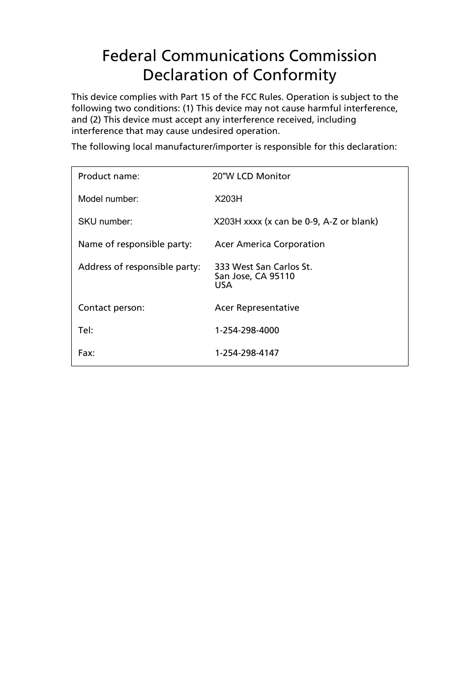 Acer X203H User Manual | Page 11 / 28