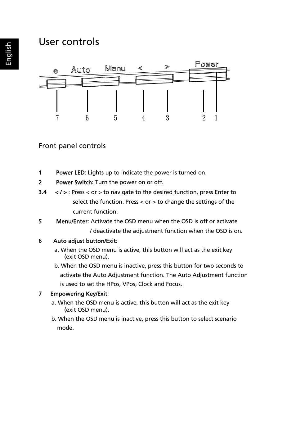 User controls | Acer X203H User Manual | Page 22 / 28