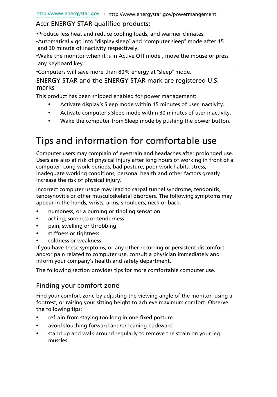 Tips and information for comfortable use | Acer X203H User Manual | Page 8 / 28