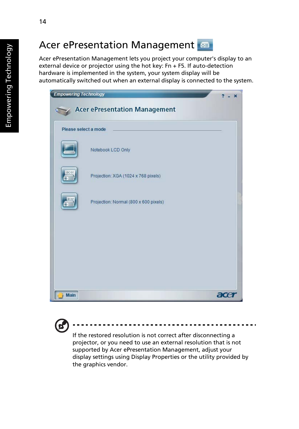 Acer epresentation management | Acer Aspire 5600 User Manual | Page 28 / 103