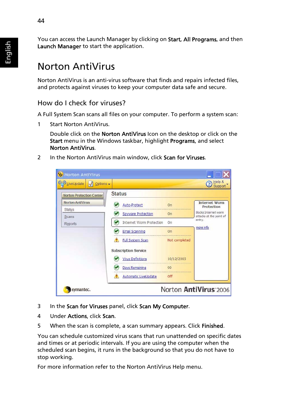 Norton antivirus | Acer Aspire 5600 User Manual | Page 58 / 103