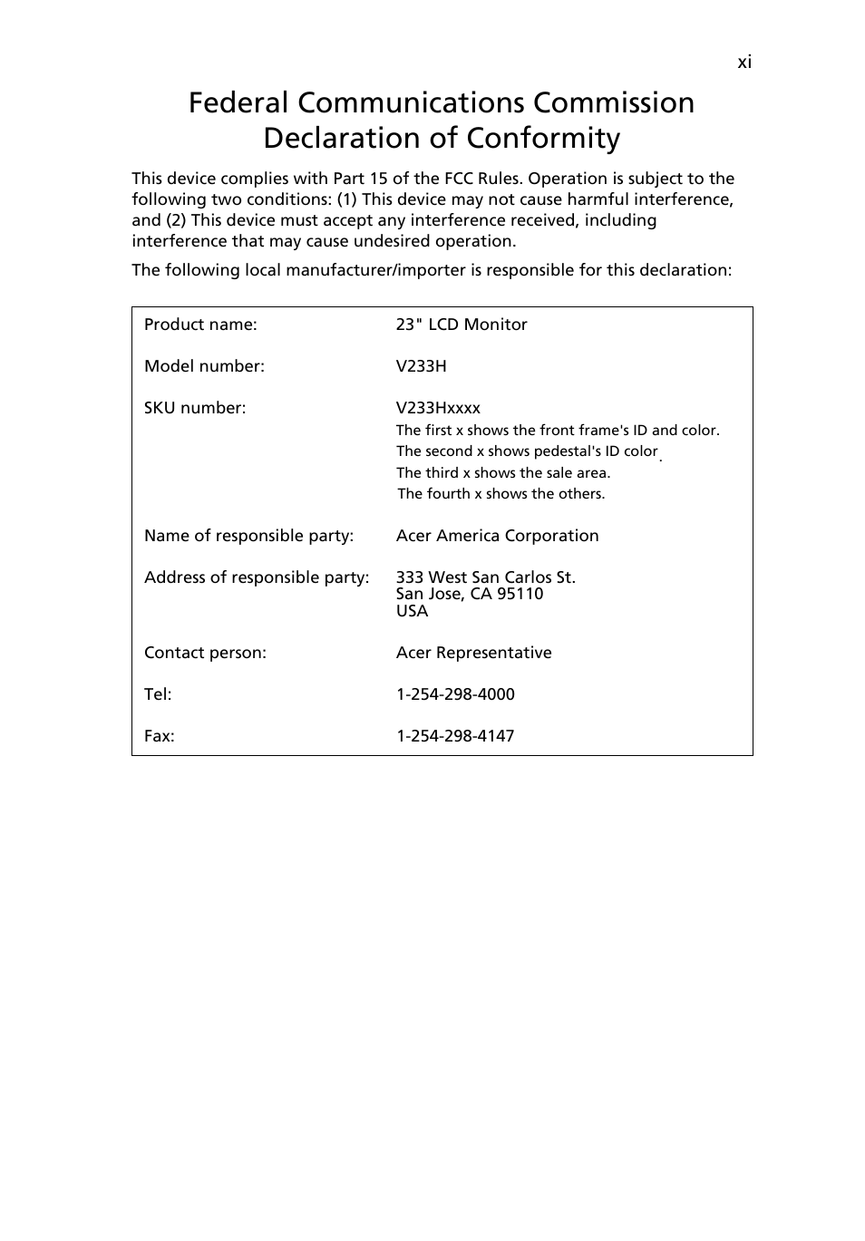 Acer V233H User Manual | Page 11 / 26