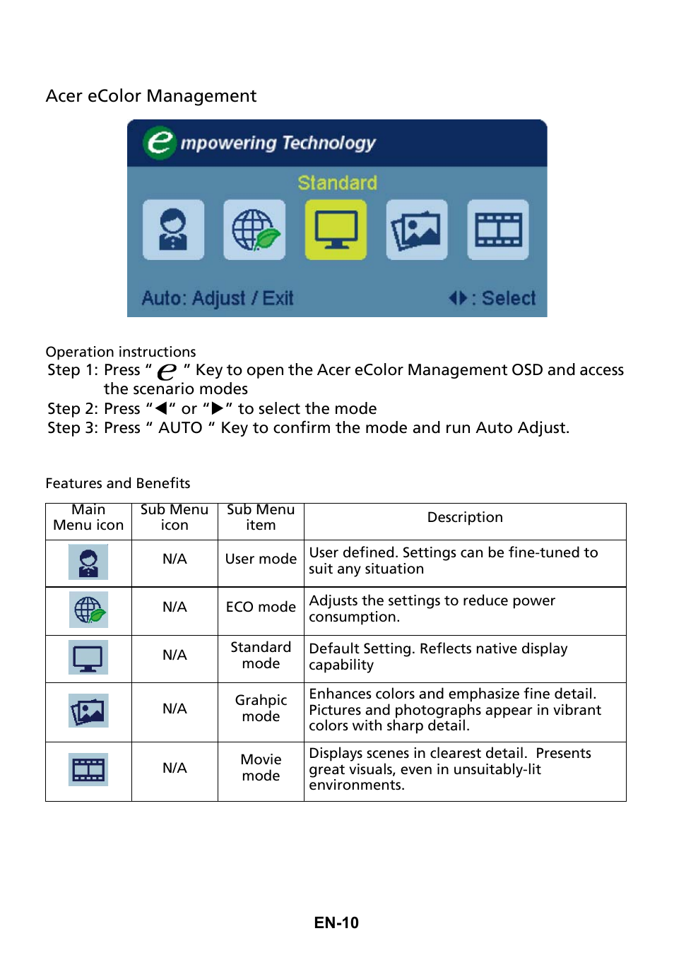 Acer ecolor management | Acer G206HQL User Manual | Page 19 / 28