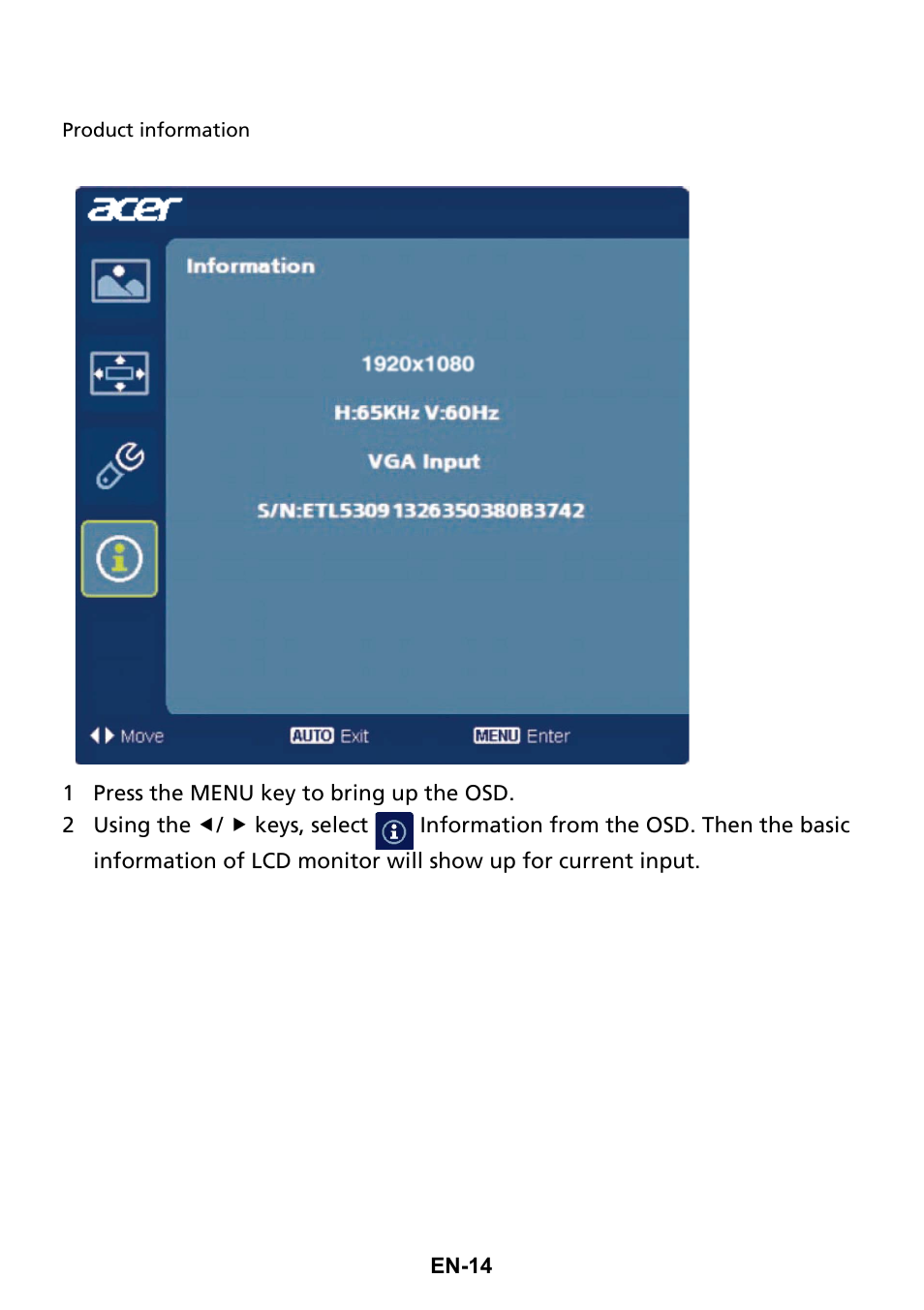 Acer G206HQL User Manual | Page 23 / 28