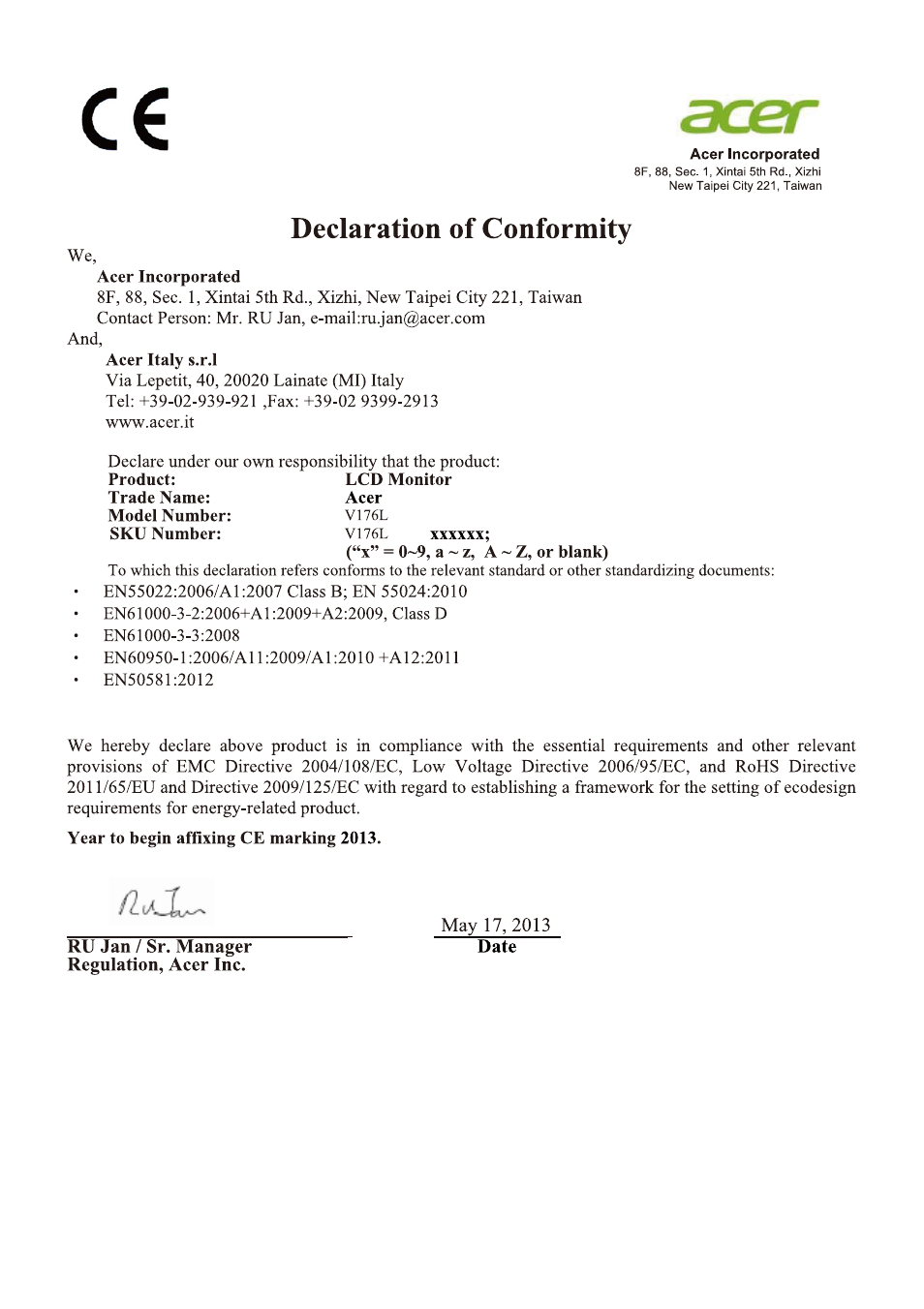 Acer V176L User Manual | Page 10 / 27