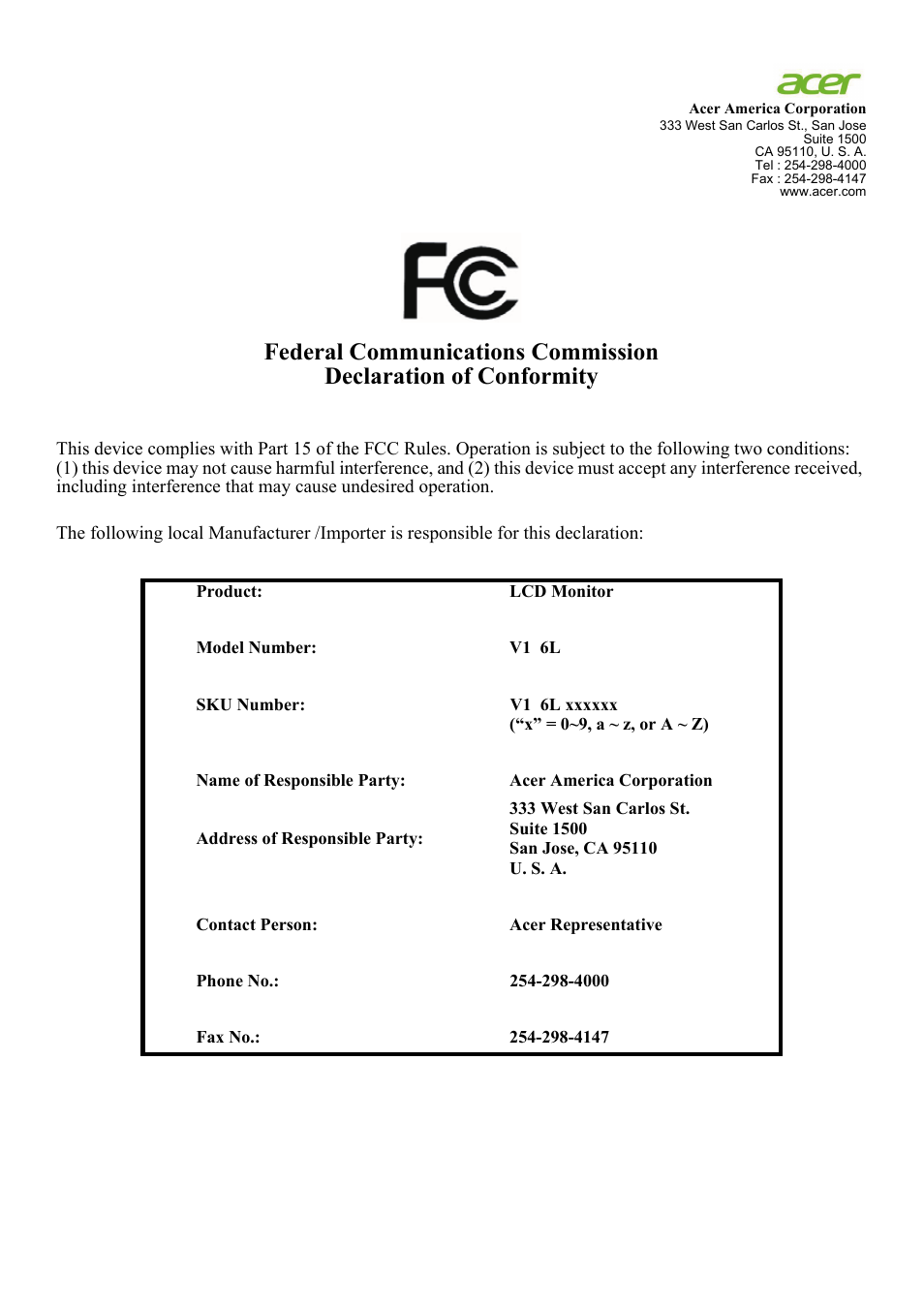 Acer V176L User Manual | Page 11 / 27