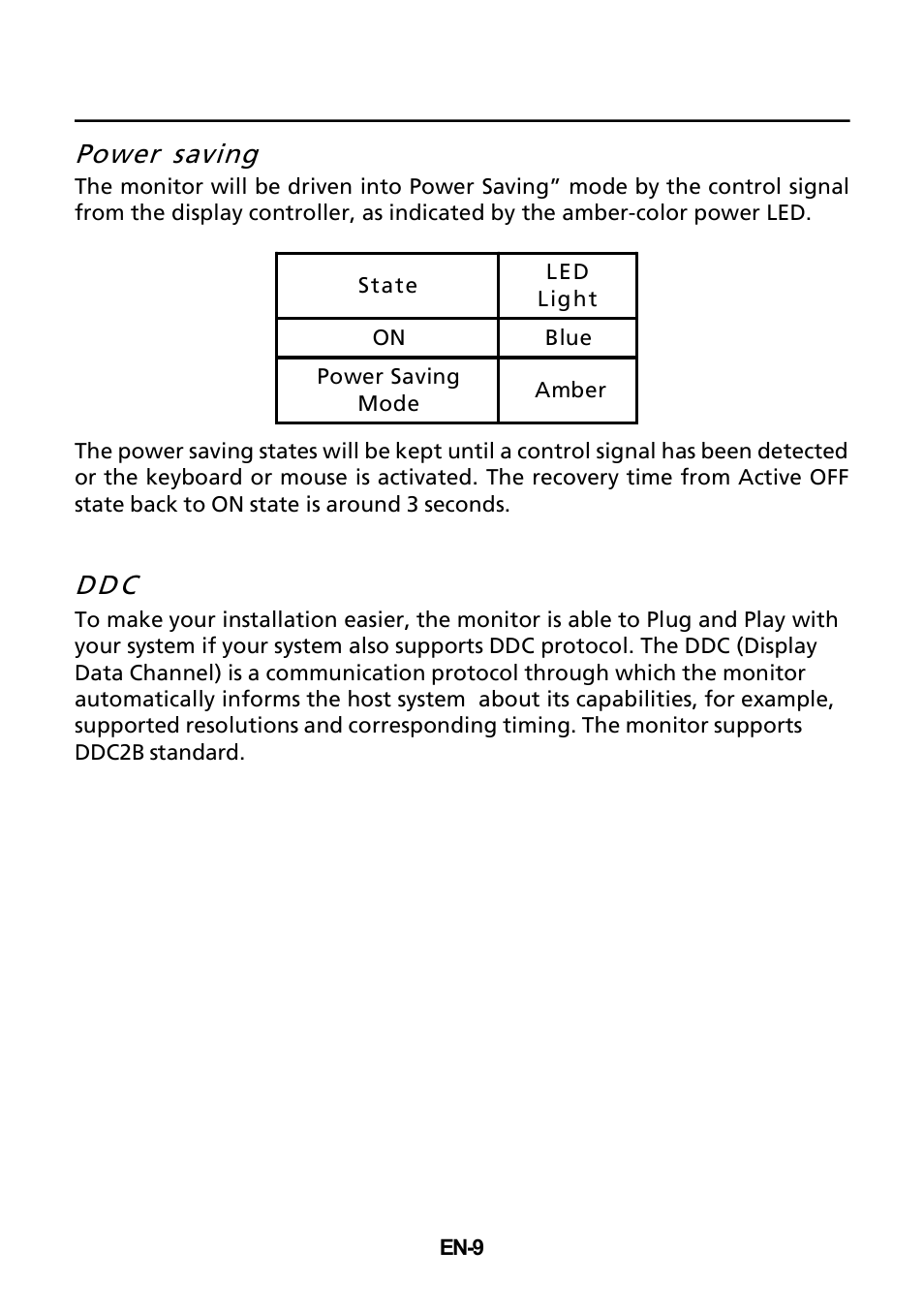Power saving, Dd c | Acer B235HL User Manual | Page 10 / 25