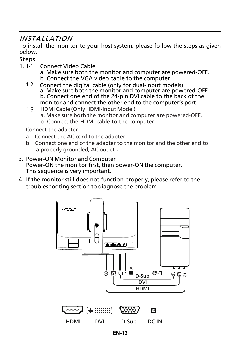 Installation | Acer B235HL User Manual | Page 14 / 25