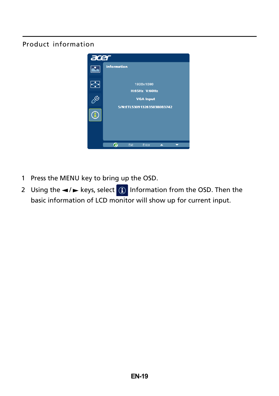 Acer B235HL User Manual | Page 20 / 25