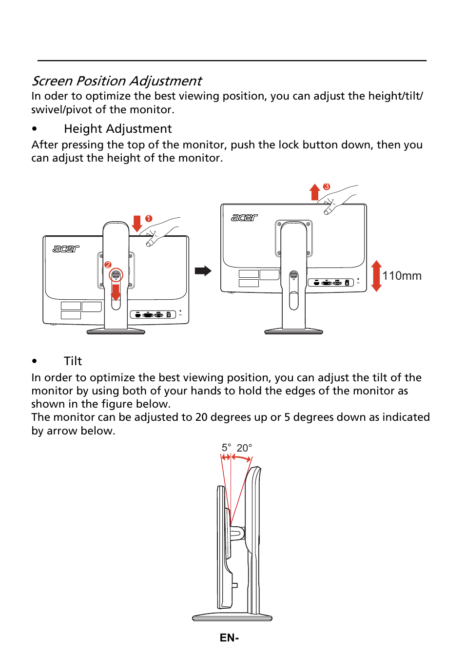 Screen position adjustment | Acer B235HL User Manual | Page 7 / 25