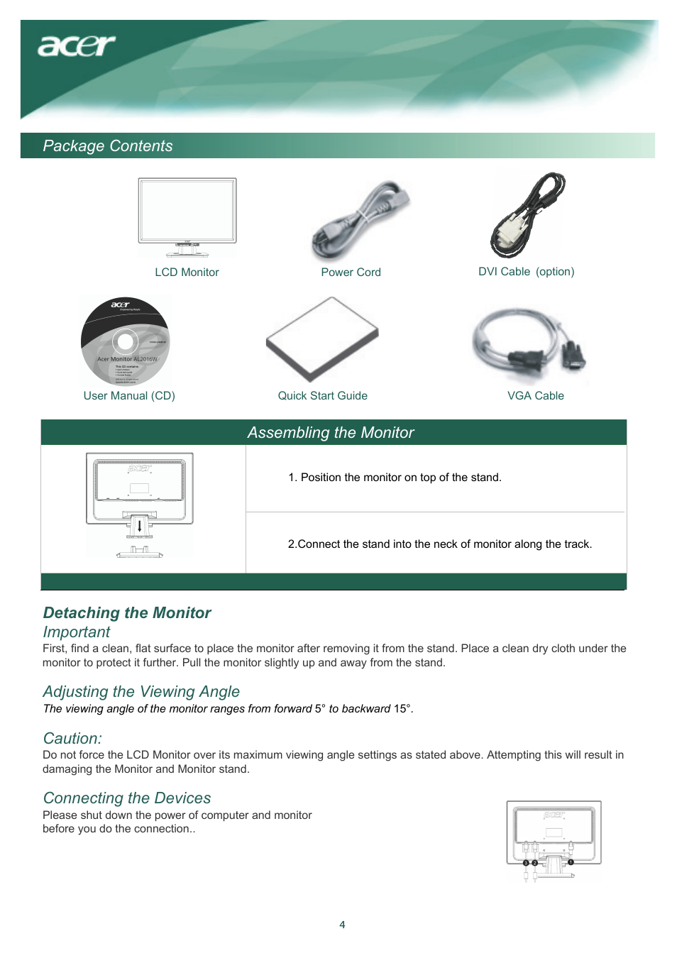 Acer AL2016W User Manual | Page 5 / 12