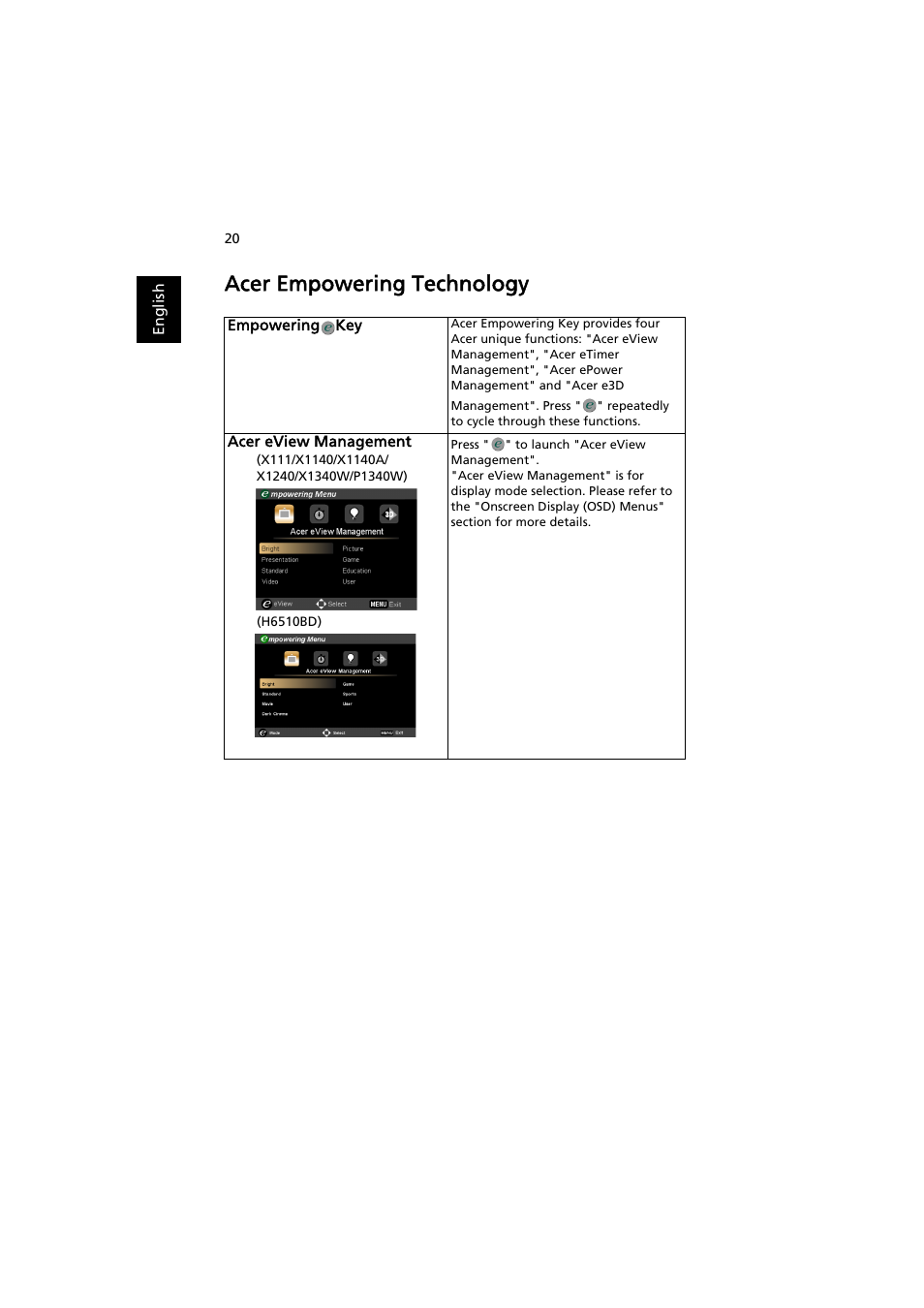 Acer empowering technology | Acer H6510BD User Manual | Page 30 / 69