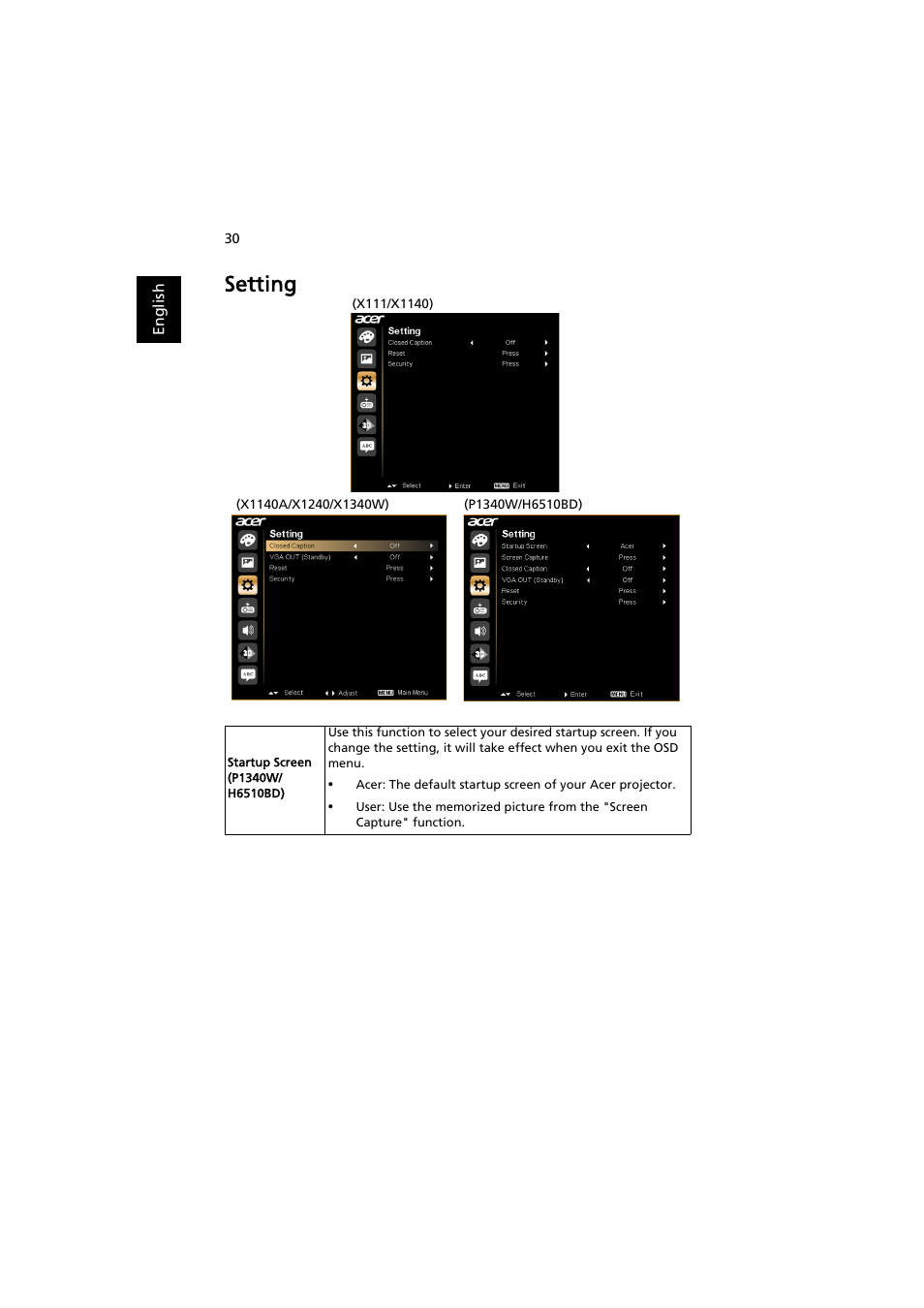 Setting | Acer H6510BD User Manual | Page 40 / 69