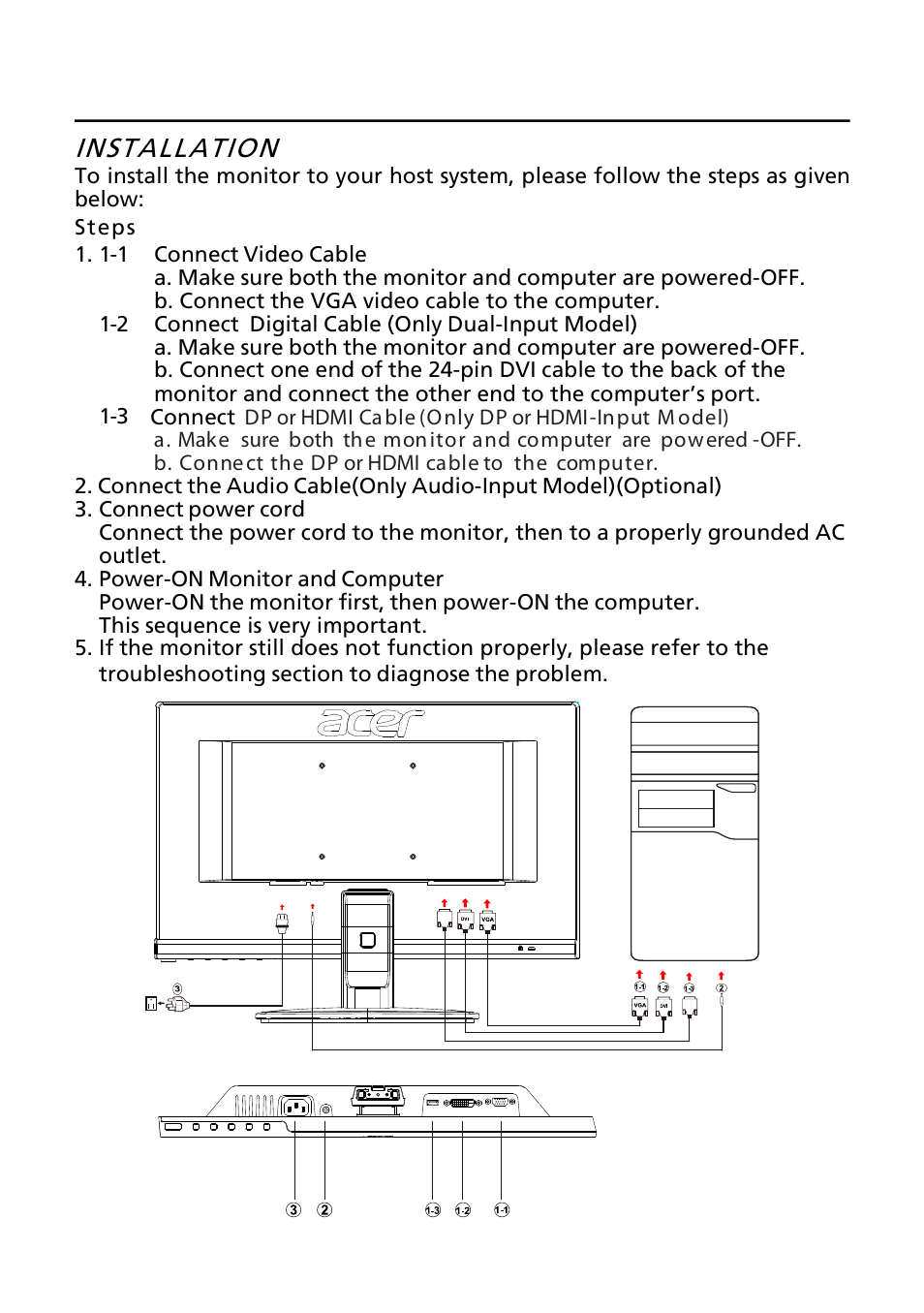 Installation | Acer A221HQV User Manual | Page 13 / 23