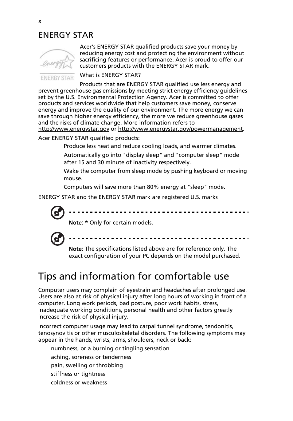 Tips and information for comfortable use, Energy star | Acer FO200 User Manual | Page 10 / 54