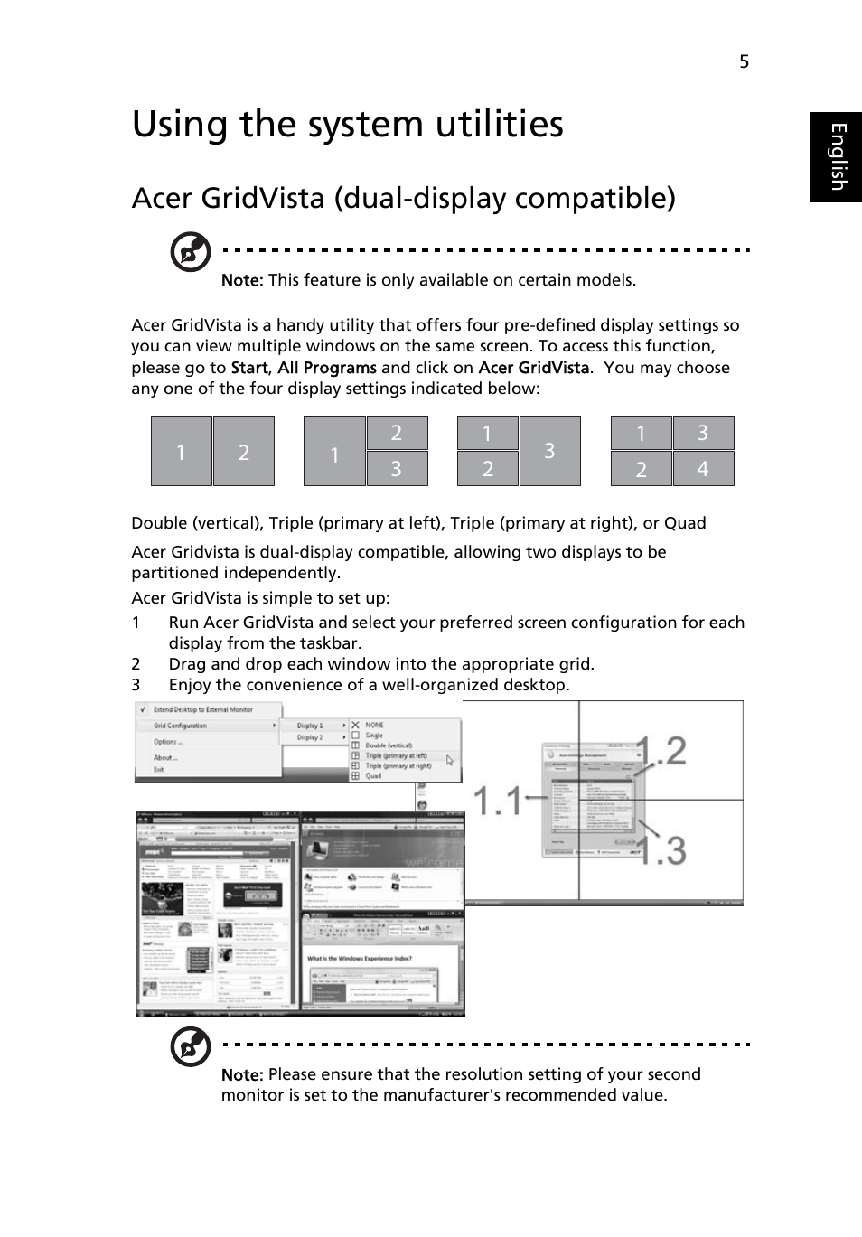 Using the system utilities, Acer gridvista (dual-display compatible) | Acer FO200 User Manual | Page 25 / 54