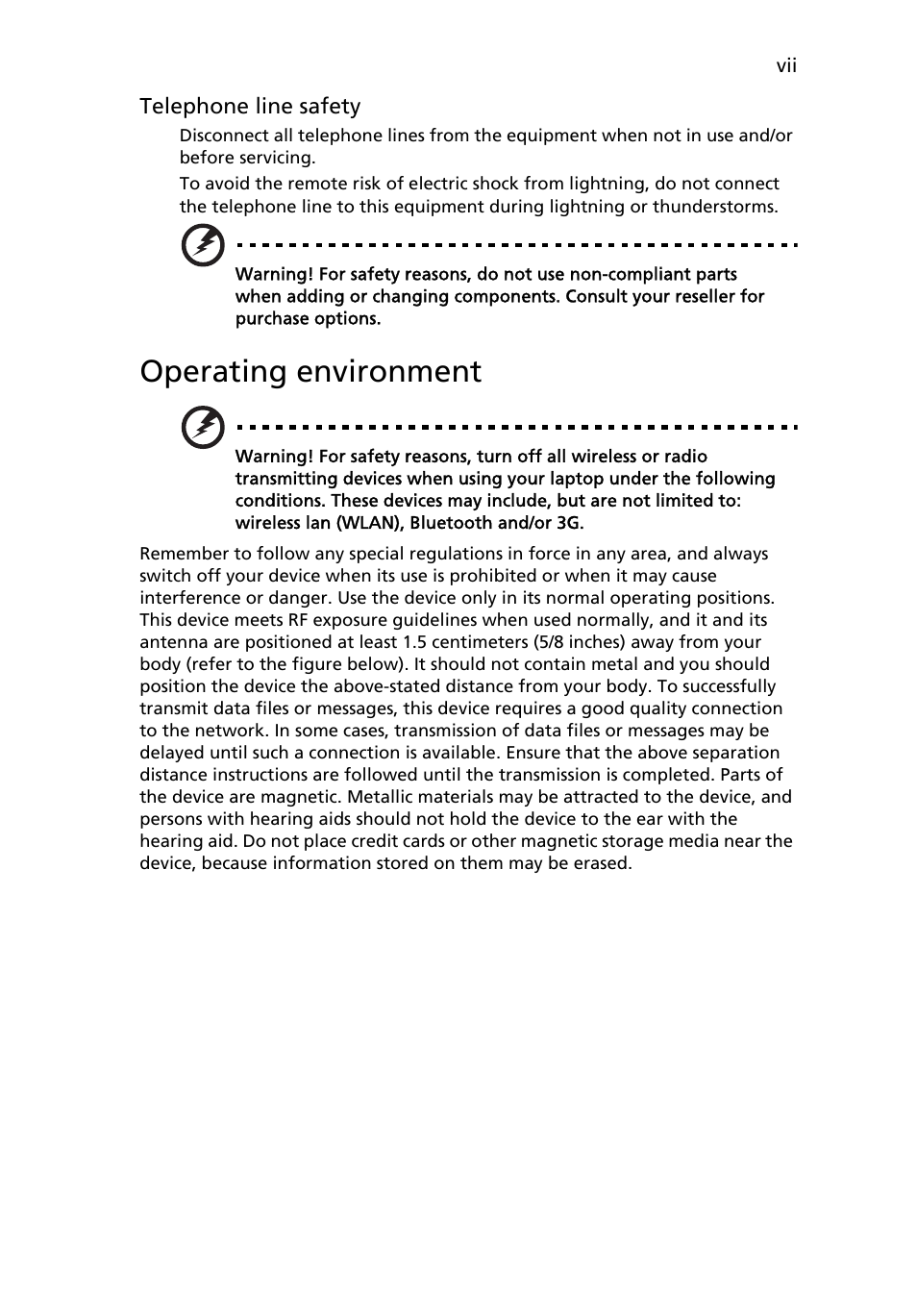 Operating environment | Acer FO200 User Manual | Page 7 / 54