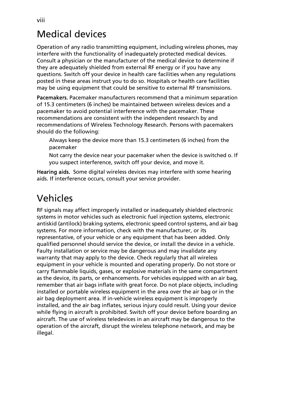 Medical devices, Vehicles | Acer FO200 User Manual | Page 8 / 54