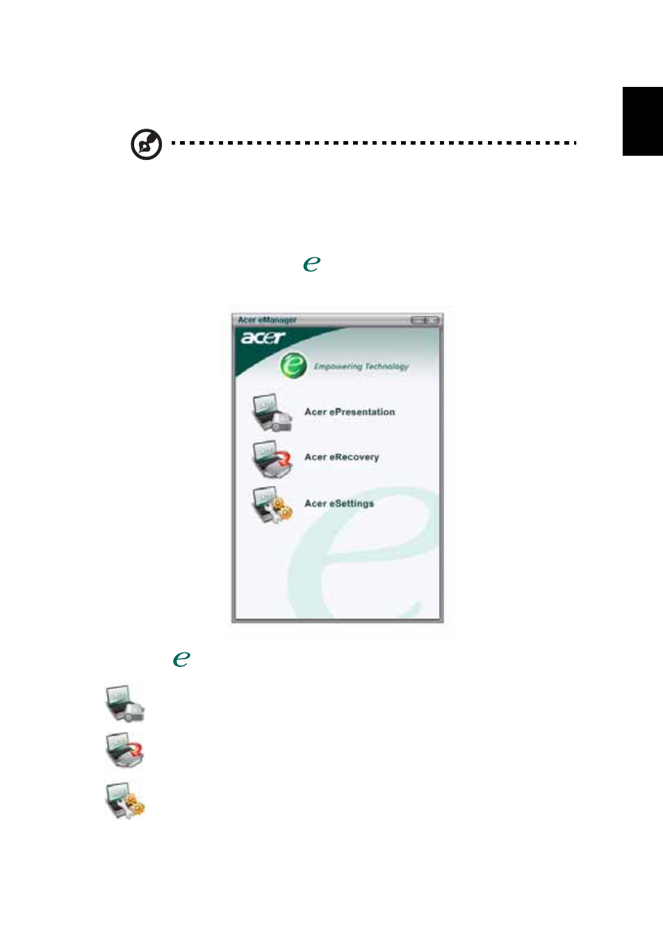 Using the system utilities, Acer emanager | Acer Aspire 5030 User Manual | Page 31 / 79
