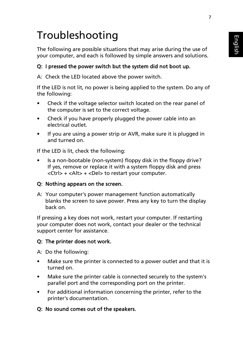 Troubleshooting | Acer AcerPower M8 User Manual | Page 11 / 22