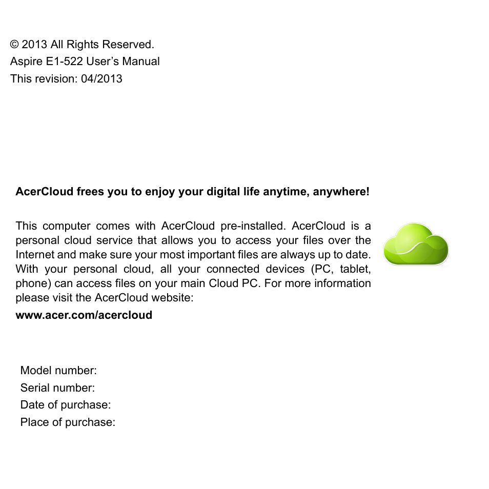 Acer Aspire E1-522 User Manual | Page 2 / 101