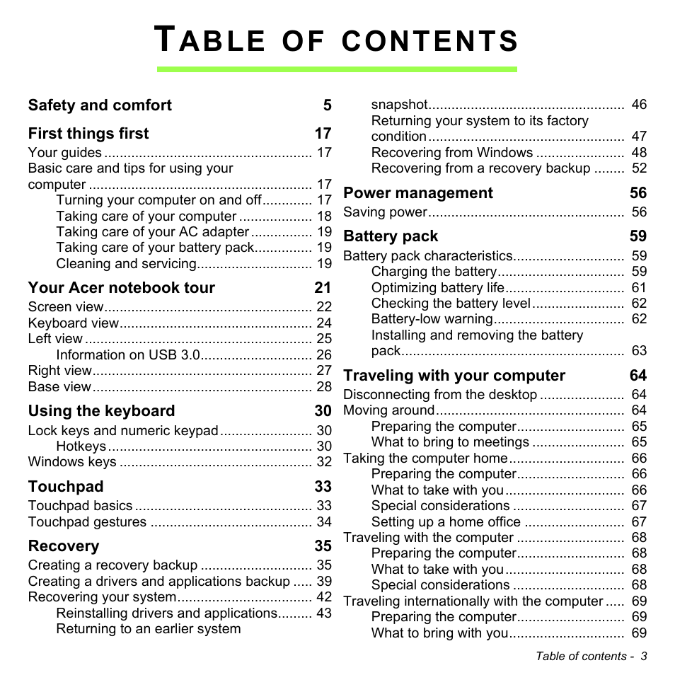 Acer Aspire E1-522 User Manual | Page 3 / 101