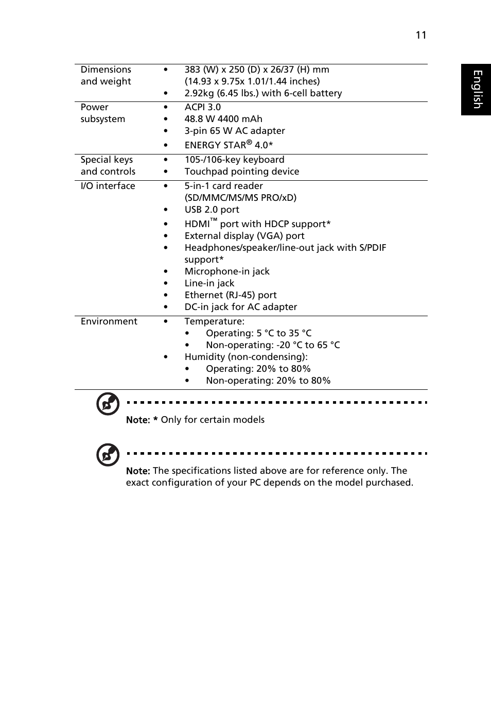 Eng lis h | Acer Aspire 5737Z User Manual | Page 11 / 11