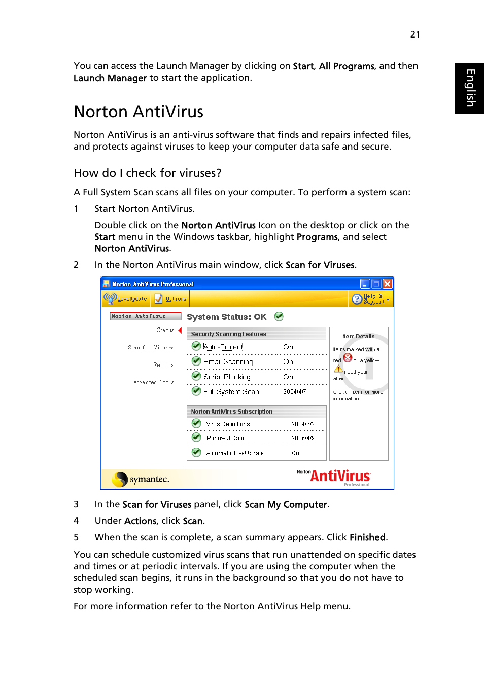 Norton antivirus | Acer Extensa 2600 User Manual | Page 31 / 76