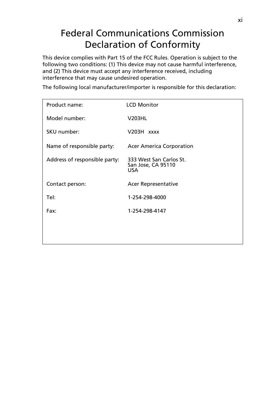 Acer V203HL User Manual | Page 11 / 28