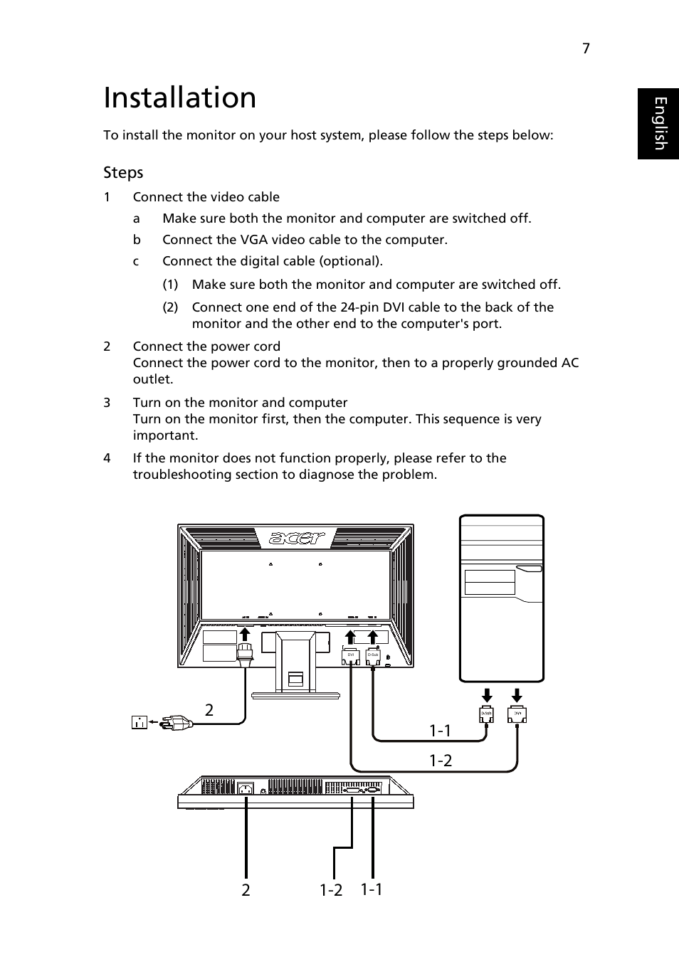 Installation | Acer V203HL User Manual | Page 21 / 28