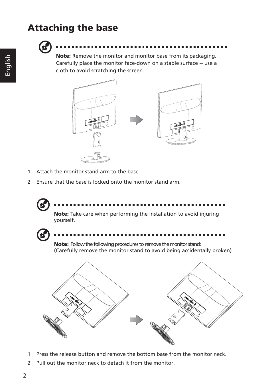 Attaching the base (for selected models), Power saving, Attaching the base | Acer G193WL User Manual | Page 11 / 24