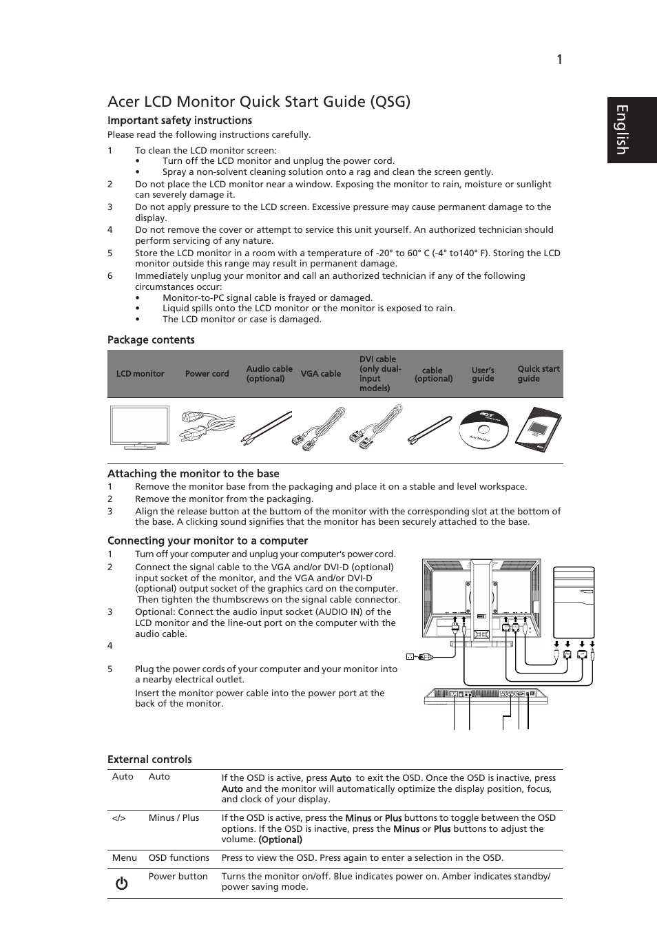 Acer B223W User Manual | 2 pages