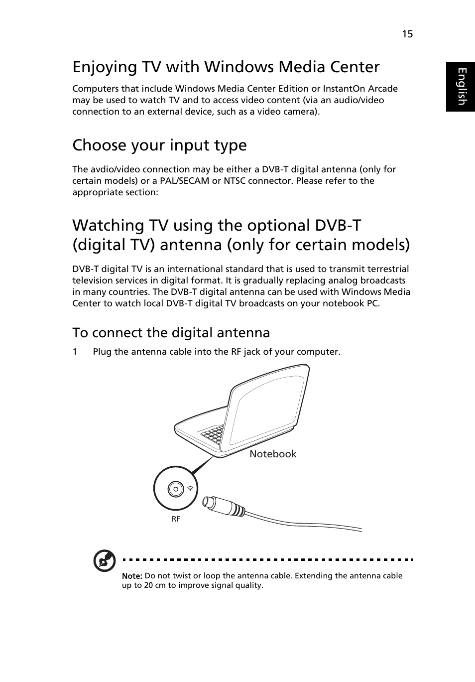 Enjoying tv with windows media center, Choose your input type | Acer Aspire 8940G User Manual | Page 15 / 20