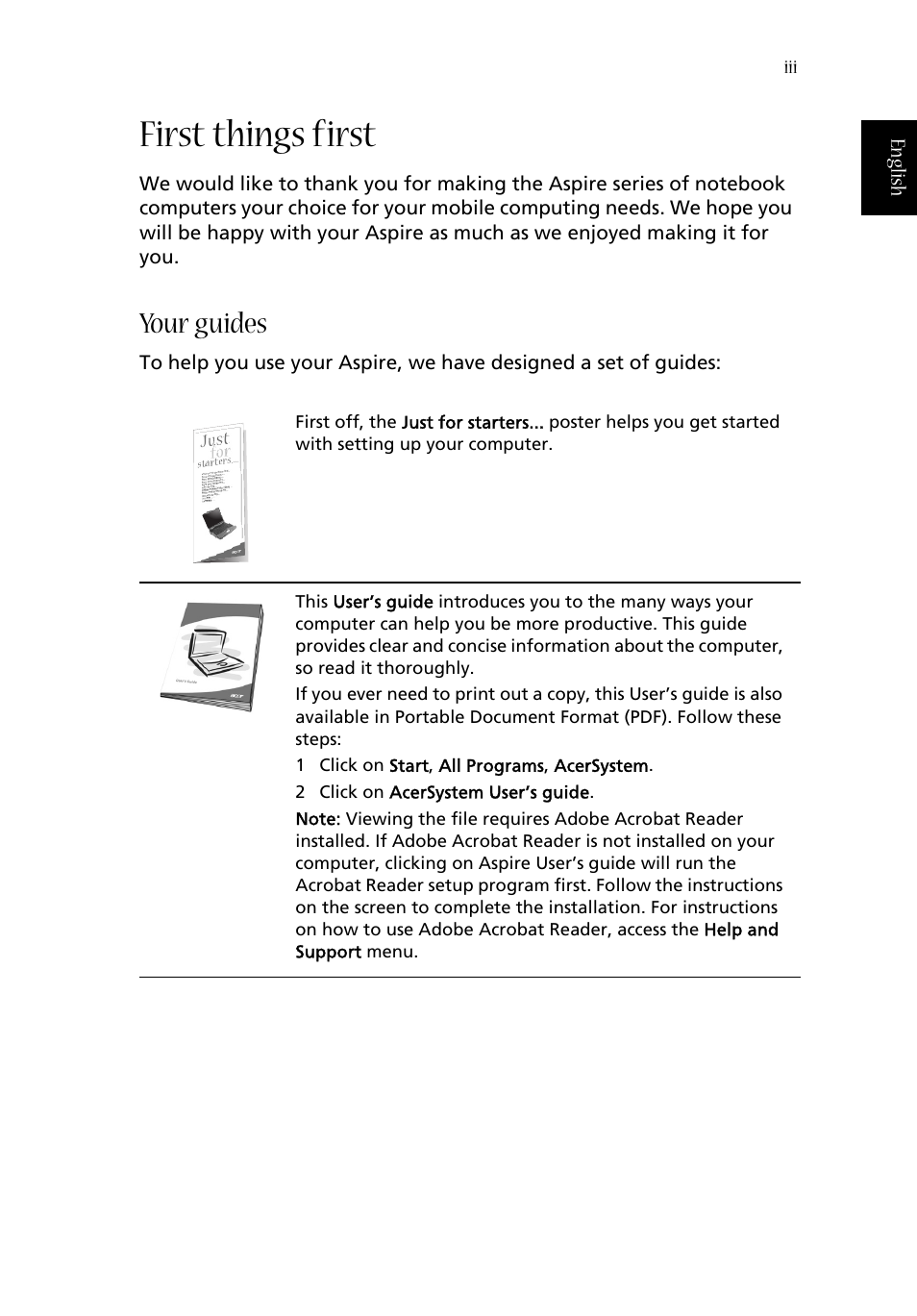 First things first, Your guides | Acer Aspire 1680 User Manual | Page 3 / 101