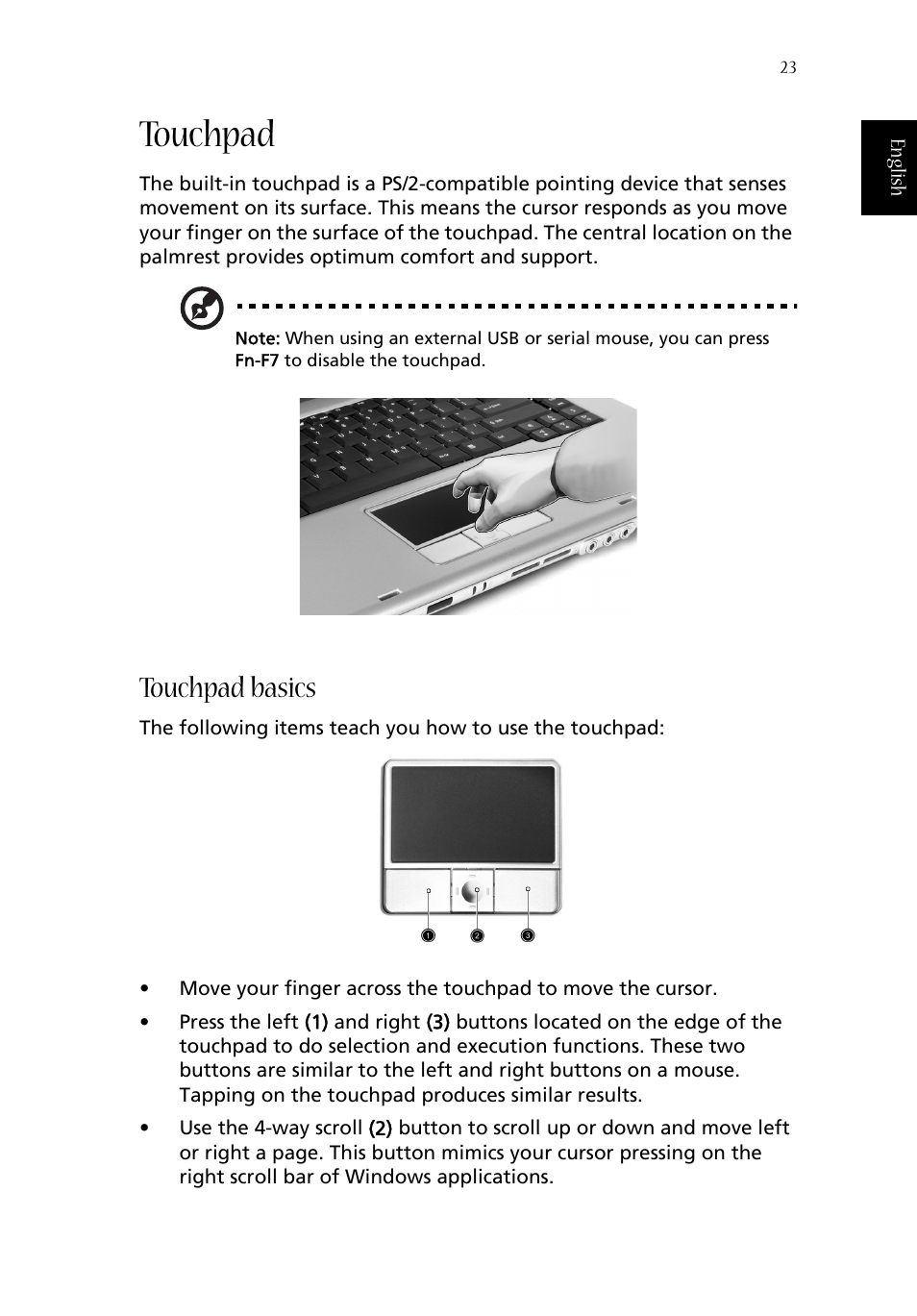 Touchpad, Touchpad basics | Acer Aspire 1680 User Manual | Page 31 / 101