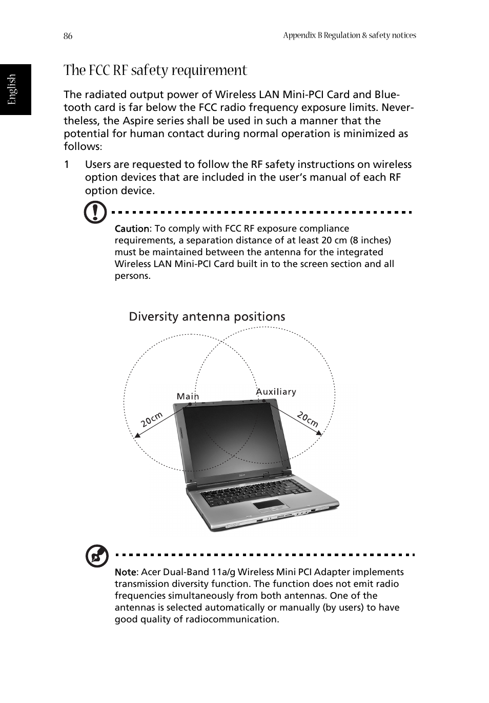 The fcc rf safety requirement | Acer Aspire 1680 User Manual | Page 94 / 101