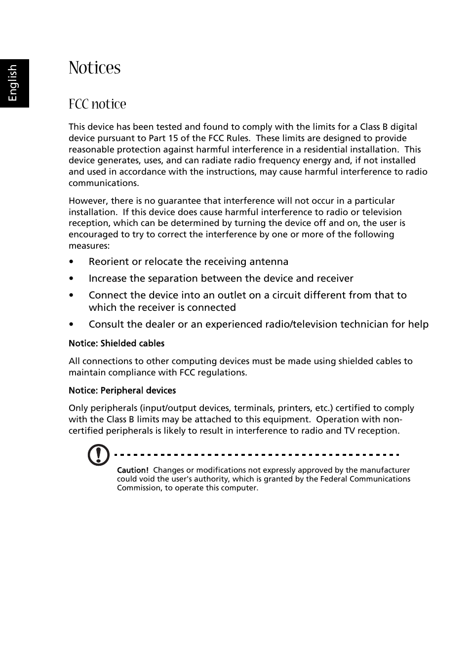 Notices, Fcc notice | Acer Aspire E500 User Manual | Page 2 / 19