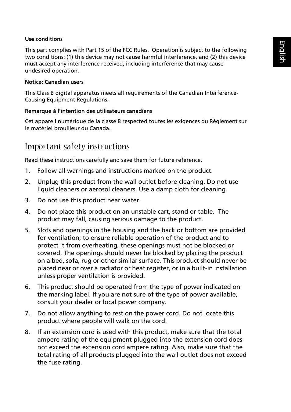 Important safety instructions | Acer Aspire E500 User Manual | Page 3 / 19