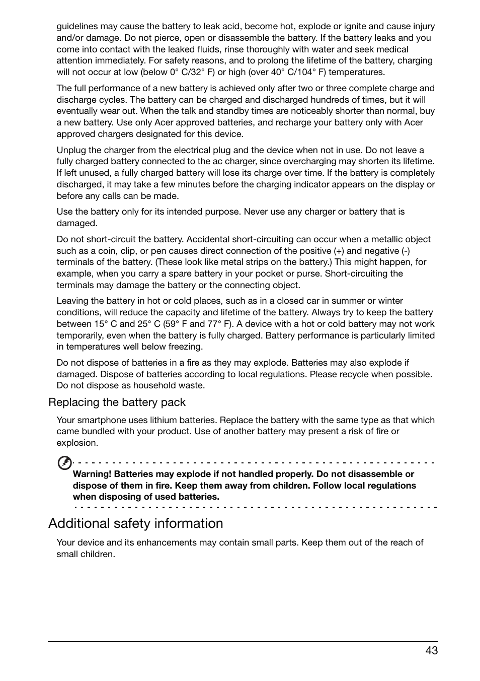 Additional safety information | Acer Liquid Glow User Manual | Page 43 / 60