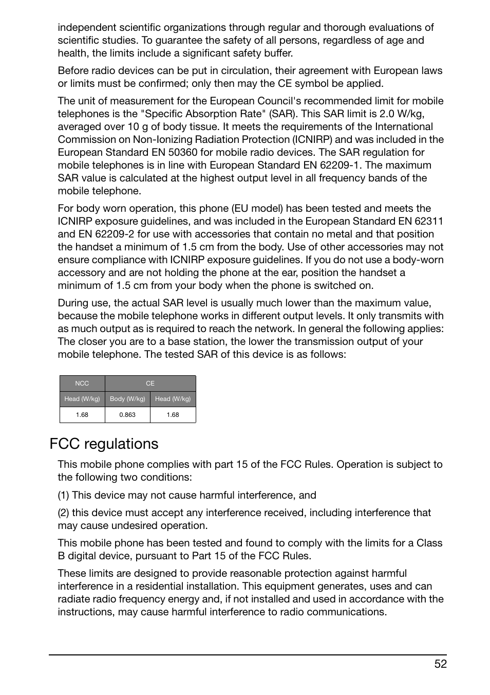 Fcc regulations | Acer Liquid Glow User Manual | Page 52 / 60